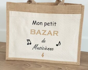 Personalized burlap tote bag "My little musician's bazaar"