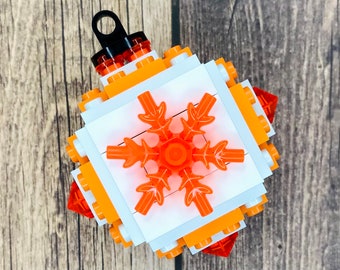 Custom Orange Snowflake Christmas Ornament made from LEGO® Bricks