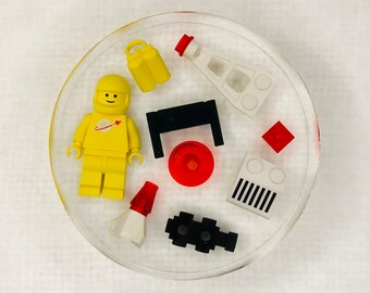 Custom Vintage Classic Yellow Spaceman Themed Resin Decorative Paperweight/Coaster made with LEGO® Bricks