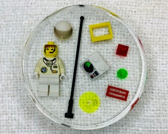 Custom Vintage Space Port Astronaut Themed Resin Decorative Paperweight/Coaster made with LEGO® Bricks