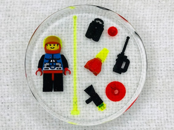 Custom Vintage 90s Space Spyrius Themed Resin Decorative  Paperweight/coaster Made With LEGO® Bricks 