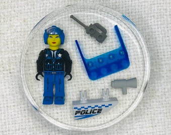 Custom 4 Juniors Police Woman Themed Resin Decorative Paperweight/Coaster made with LEGO® Bricks