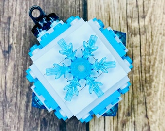 Custom Blue Snowflake Christmas Ornament made from LEGO® Bricks