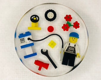 Custom Classic Town Big-Rig Truck Stop Themed Resin Decorative Paperweight/Coaster made with LEGO® Bricks