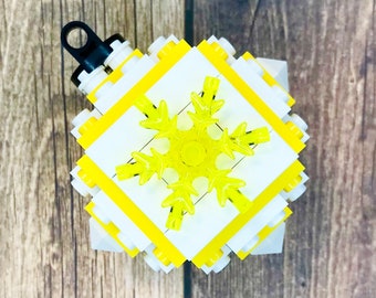 Custom Yellow Snowflake Christmas Ornament made from LEGO® Bricks
