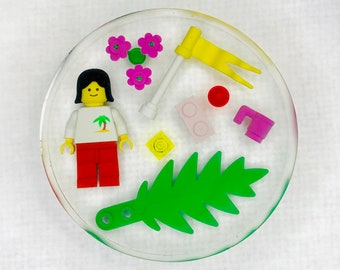 Custom Vintage Paradisa Themed Resin Decorative Paperweight/Coaster made with LEGO® Bricks