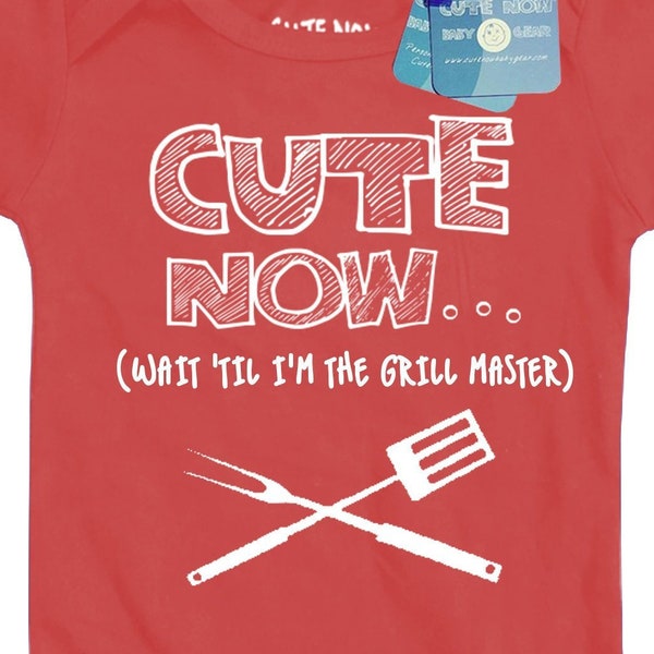 CUTE NOW... (Wait 'Til I'm The Grill Master) Gift Chef Baby One Piece Bodysuit Pick Sizes NB-18M + Colors cooket culinary baker bbq utensil