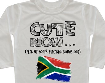 South Africa Flag Long Sleeve Toddler T-shirt CUTE NOW... ('Til My South African Comes Out) Gift Pride Kids White Shirt Pick Size 2T-8T