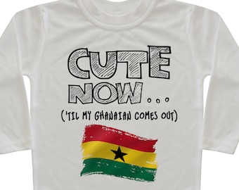 Ghana Flag Long Sleeve Toddler T-shirt CUTE NOW... ('Til My Ghanaian Comes Out) Gift Pride Kids White Shirt Pick Size 2T-8T Accra