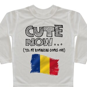 Romania Flag Long Sleeve Toddler T-shirt CUTE NOW... (&#39;Til My Romanian Comes Out) Gift Pride Kids White Shirt Pick Size 2T-8T Bucharest