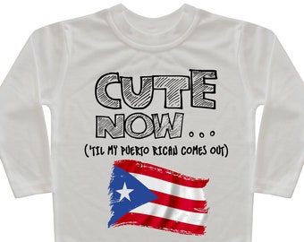 Bonita camiseta de manga larga con la bandera de Puerto Rico para niños pequeños, de 2 a 8 años