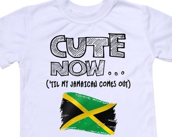 Toddler Jamaica Flag T-shirt CUTE NOW... ('Til My Jamaican Comes Out) Gift Pride Kids White Shirt Pick Size 2T-8T Kingston Caribbean