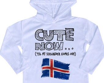 Hooded Long Sleeve Iceland Flag Toddler T-shirt CUTE NOW... ('Til My Icelander Comes Out) Gift Pride Kids White Shirt 2T-8T