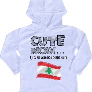 Hooded Long Sleeve Lebanon Flag Toddler T-shirt CUTE NOW... (&#39;Til My Lebanese Comes Out) Gift Pride Kids White Shirt 2T-8T