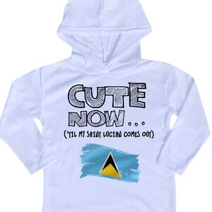 Hooded Long Sleeve St Lucia Flag Toddler T-shirt CUTE NOW... ('Til My Saint Lucian Comes Out) Gift Pride Kids White Shirt 2T-8T