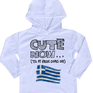Hooded Long Sleeve Greece Flag Toddler T-shirt CUTE NOW... (&#39;Til My Greek Comes Out) Gift Pride Kids White Shirt 2T-8T