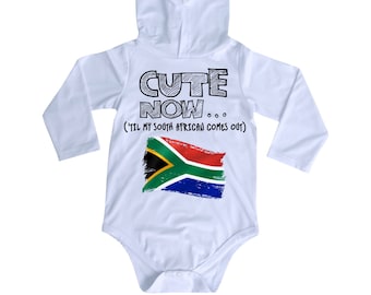 Zuid-Afrikaanse vlag baby-/babybody met capuchon en lange mouwen LEUK NU... ('Til My South African Comes Out) NB-18M Jumper Shirt voor peuters