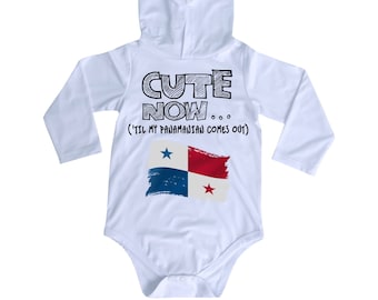 Hooded Long Sleeve Panama Flag Infant/Baby Bodysuit CUTE NOW... ('Til My Panamanian Comes Out) NB-18M Jumper Shirt for Toddler
