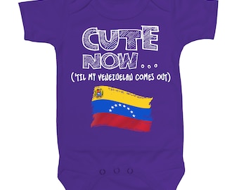 Baby Venezuela Bodysuit CUTE NOW... ('Til My Venezuelan Comes Out) Flag Nationality Culture Infant One Piece Jumper Cotton NB-18M