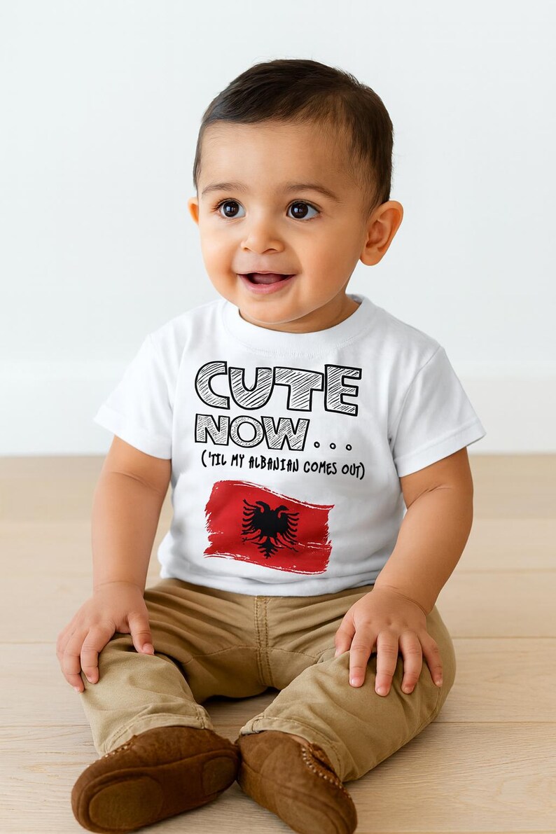 Cute Now... 'Til My Albanian Comes Out Funny Toddler Kids Albania Flag Short Sleeve T-shirt Clothes image 2