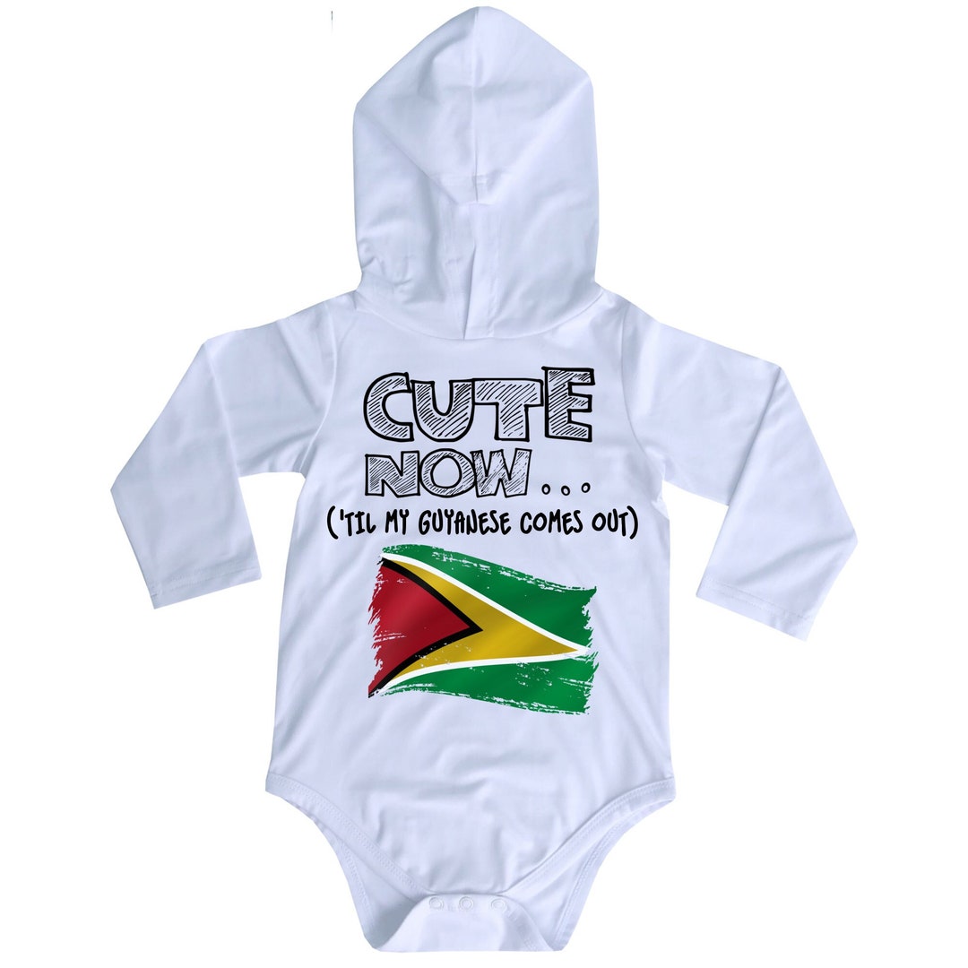 Hooded Long Sleeve Guyana Flag Infant/baby Bodysuit CUTE NOW... 'til My