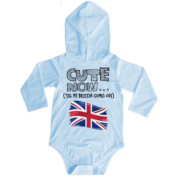 Body bebe bebe a capuche et manches longues avec drapeau du Royaume Uni MIGNON MAINTENANT. Til My British Comes Out Pull NB 18M pour tout petit Etsy France