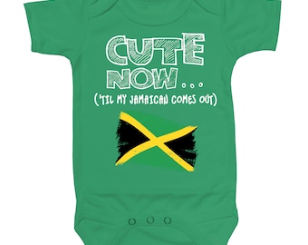 Baby Jamaica Bodysuit CUTE NOW... ('Til My Jamaican Comes Out) Flag Nationality Culture Infant One Piece Jumper Cotton NB-18M