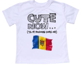 Cute Now... 'Til My Moldovan Comes Out Funny Toddler Kids Moldova Flag Short Sleeve T-shirt Clothes