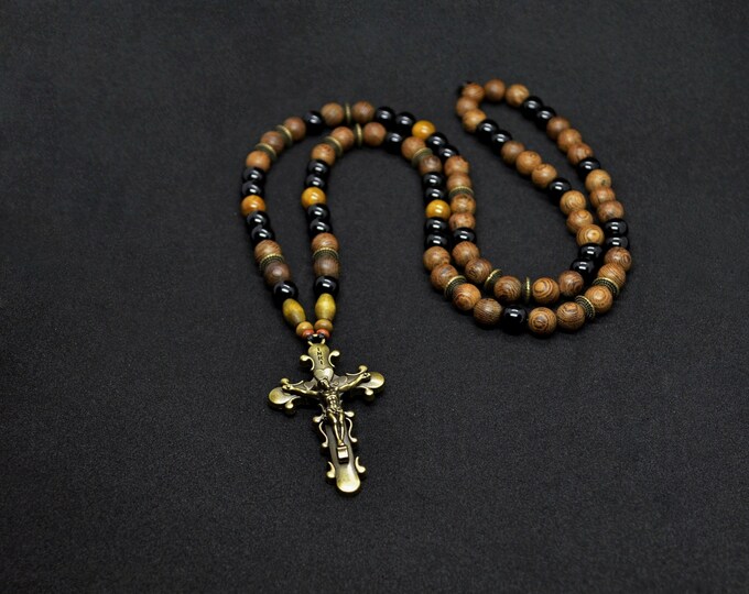 Cross Necklace Beads Rosary String Crucifix INRI Mens Etsy