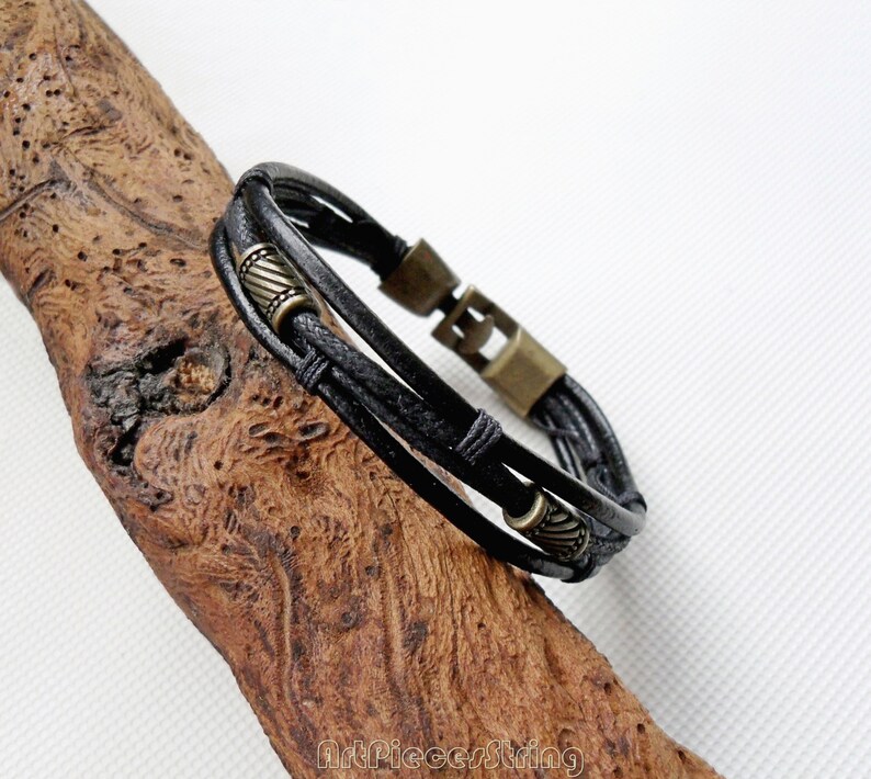 Mens leather bracelet strap bronze fastener womens bracelet Etsy