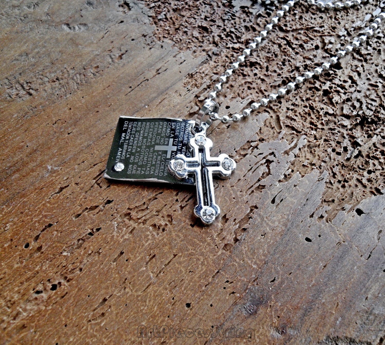 Collar De Acero Inoxidable Con Cruz Y Colgante De Oración - 24", Estilo Biker, Regalo Hombre