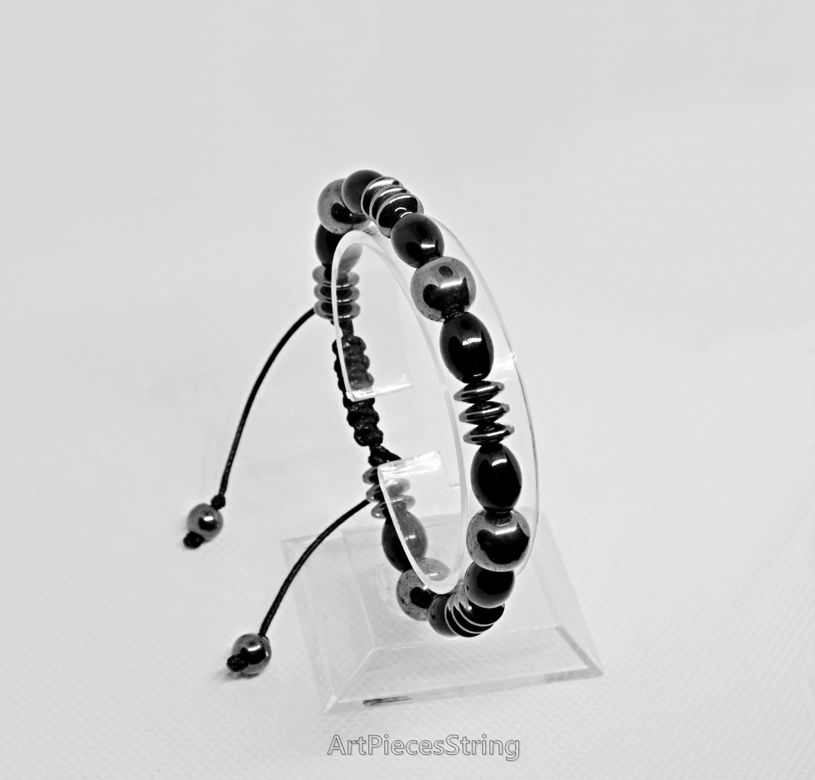 Large Beads Hematite Bracelet Mens Shamballa Bracelet Black Etsy