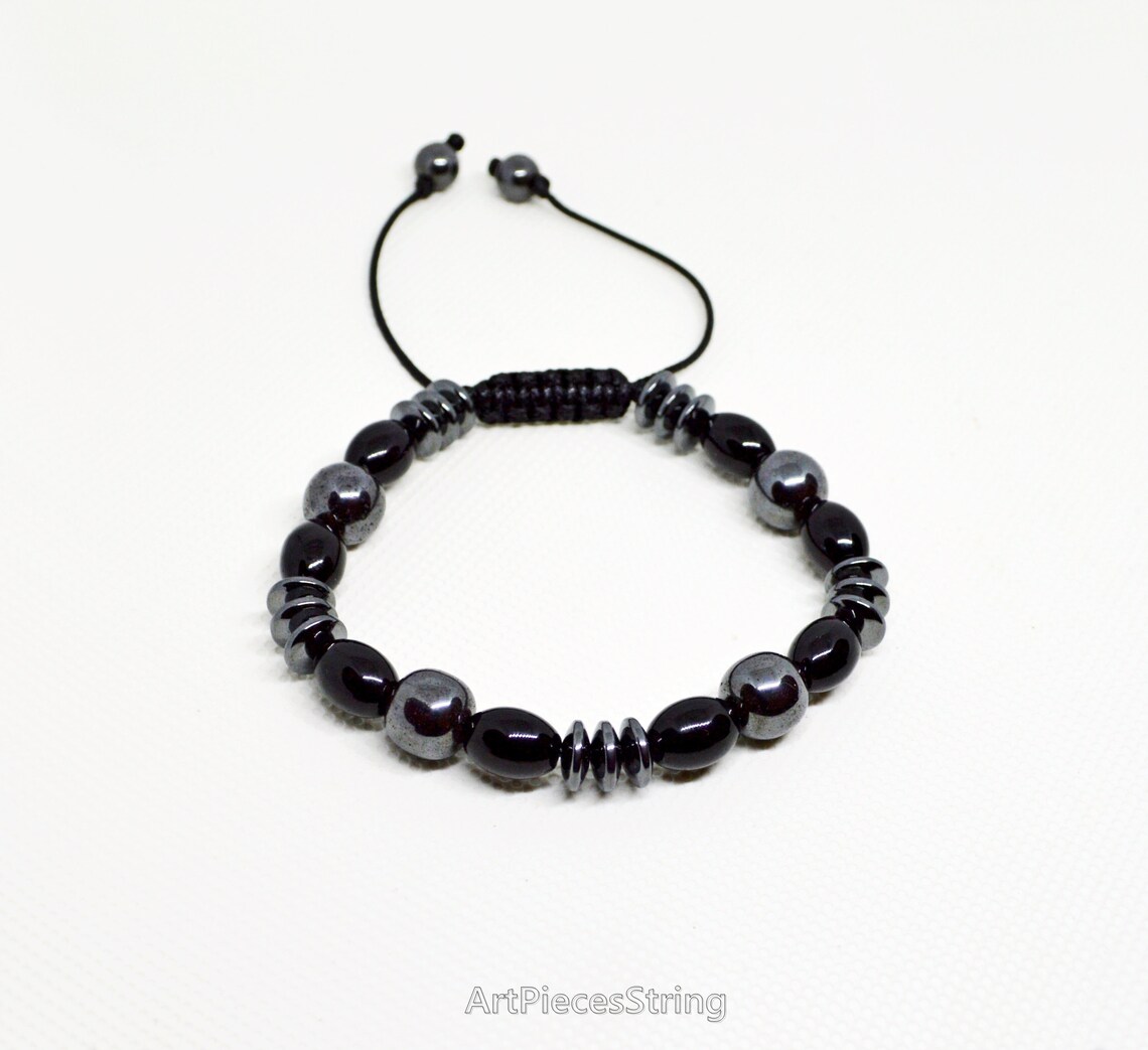Large Beads Hematite Bracelet Mens Shamballa Bracelet Black Etsy