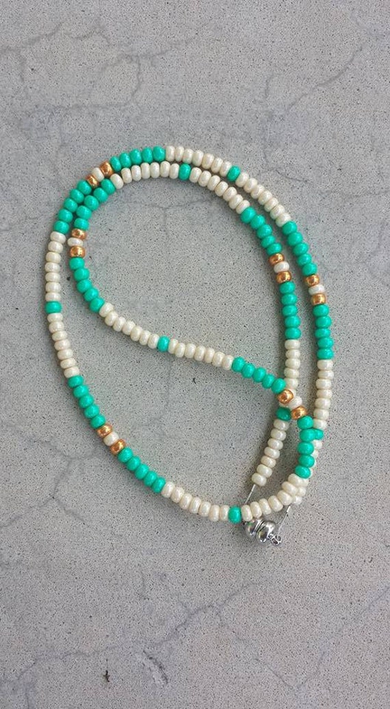 Mint Green and Ivory 20 inch Hippie Bead Necklace Hippie | Etsy