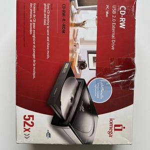 Iomega CD-RW external drive 52x USB 2.0 pc/Mac vintage tech model cdrw55292ext