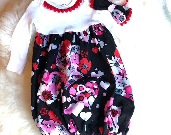 Proper Peony Layette Baby Girls Waverly Gown & Bonnet - Embroidered Flowers main image 1