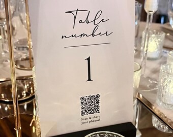 Printed Minimalist Table Numbers with QR Code for Wedding Tables