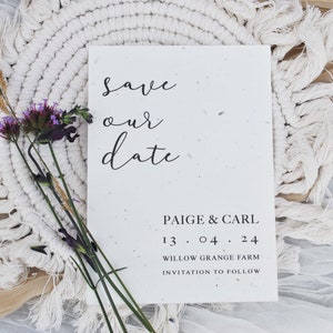 Retenez cette date écologique | faire-part à planter | Papier fleurs sauvages | Faire-part de mariage 7 x 5 | Papier ensemencé | Mariage bohème