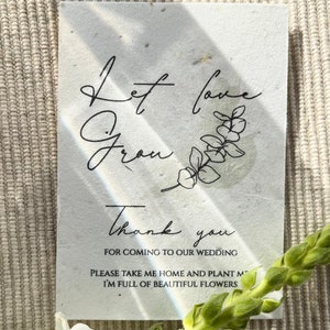 Cadeau de mariage | Papier ensemencé | Mariage écologique | Graine de fleur Merci à vos invités | Cadeau de mariage à planter | Décoration de table | Faveur ensemencée | A7