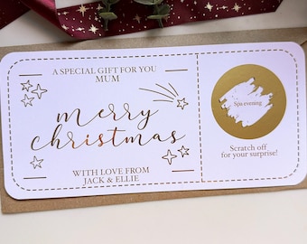 Personalised Gold Foiled Christmas Surprise Scratch to Reveal Golden Ticket Gift Token