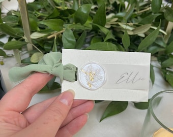 Place Cards with Wax Seals & Ribbon | Wedding Place Cards | Neutral Name Cards | Personalised | Minimalist Wedding | Wedding Table Setting