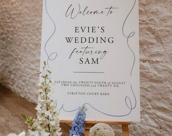 Wavy Boarder Printed Personalised ‘Featuring’ Wedding Welcome Sign