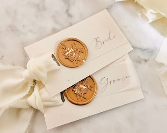 Personalised Elegant Wedding Place Cards with Wax Seals & Ribbon