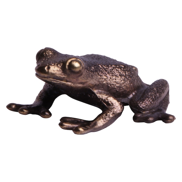 Grenouille miniature sculpture figurine réaliste : accessoire animal porte bonheur création objet de décoration made in France.