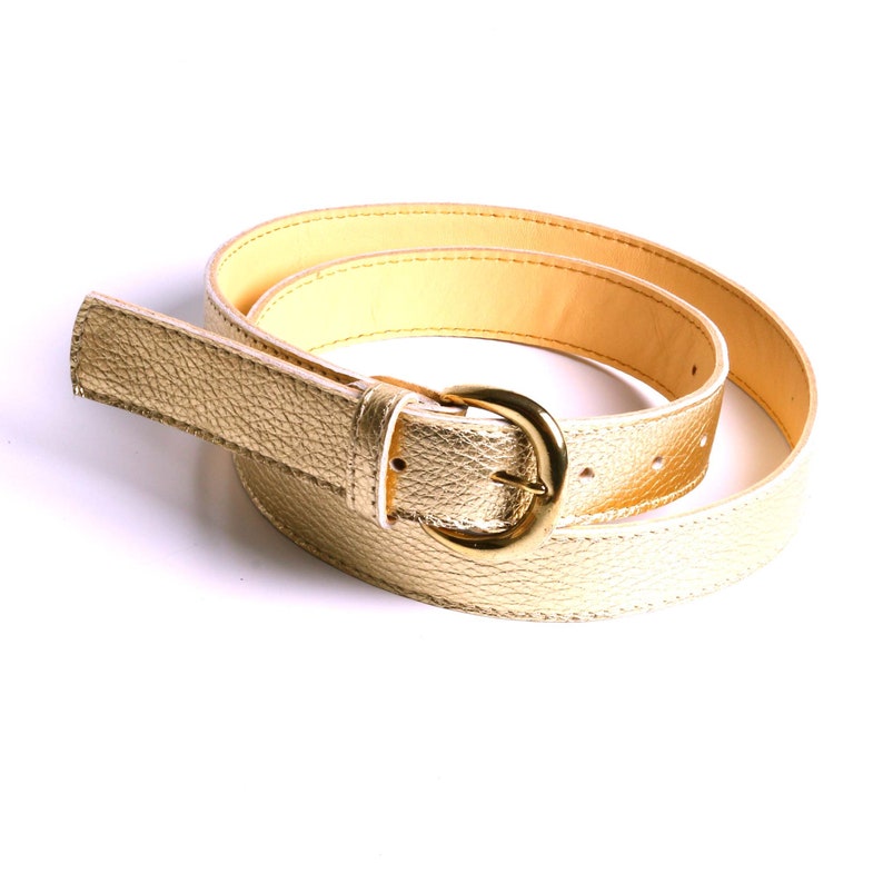 Ceinture en cuir doré doublure cuir naturel boucle bronze passant largeur 3 cm image 2