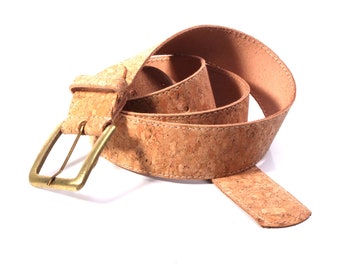 Cork belt with leather lining for women and men in large sizes, handmade in France.