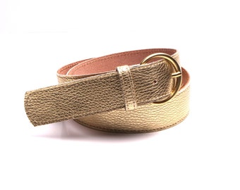 Ceinture large 4 cm femme cuir doré  doublure cuir naturel: fabrication artisanale made in France .