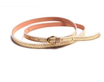 Women's belt 1 cm gold leather for dress accessory luxury trend made in France.