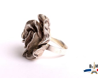 Bague fleur, rose anneau ajustable en taille collection bijou