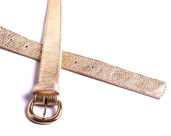 Gilded leather belt with natural leather lining and bronze buckle with 3 cm wide loop
